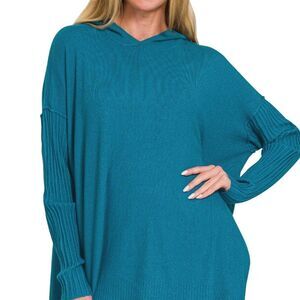ZENANA OCEAN TEAL DRAWSTRING HOODIE WITH RIB SLEEVE SWEATER
STYLE:TW-2435A